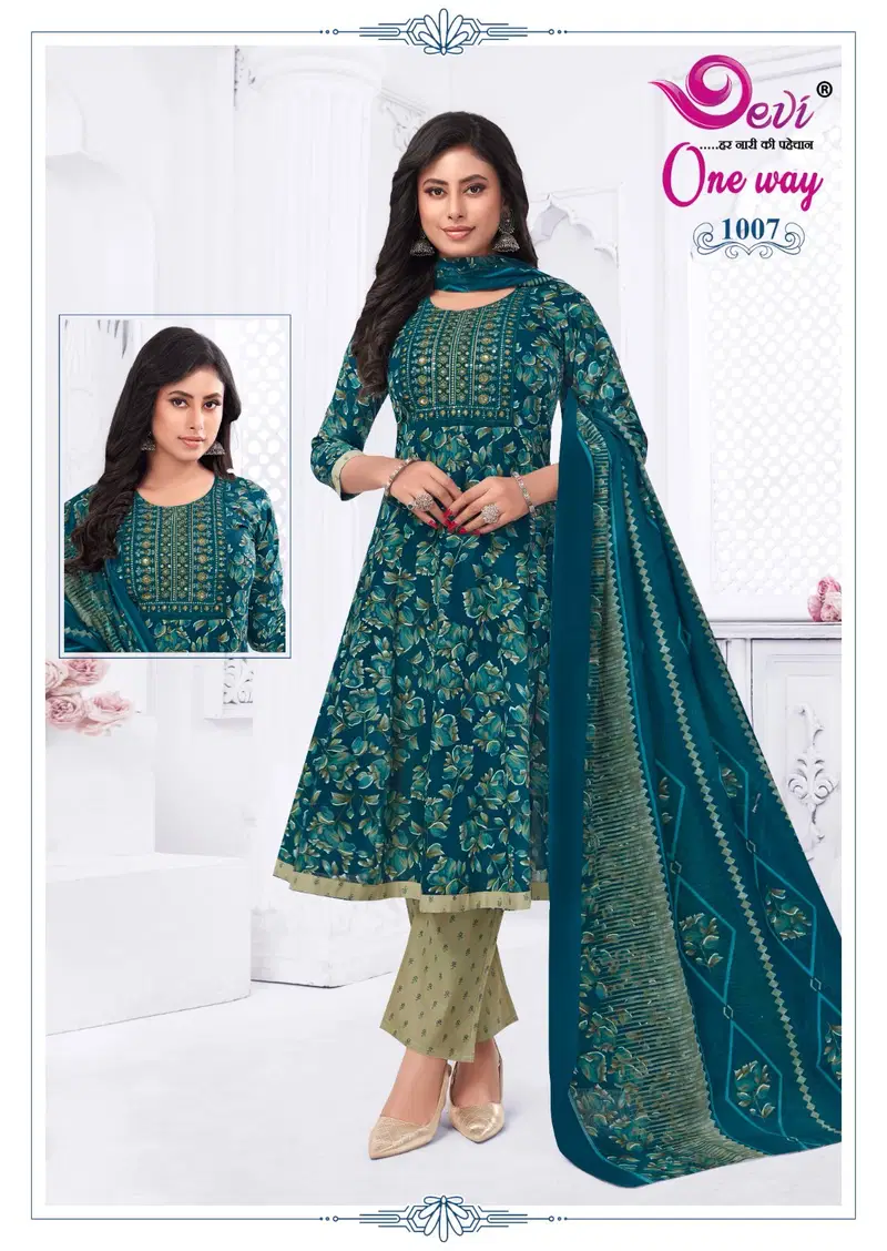 One Way Vol 1 By Devi Cotton Printed Anarkali Kurti With Bottom Dupatta Wholesale Online